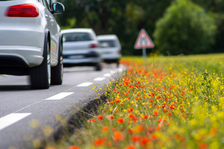 Cars driving down the road
